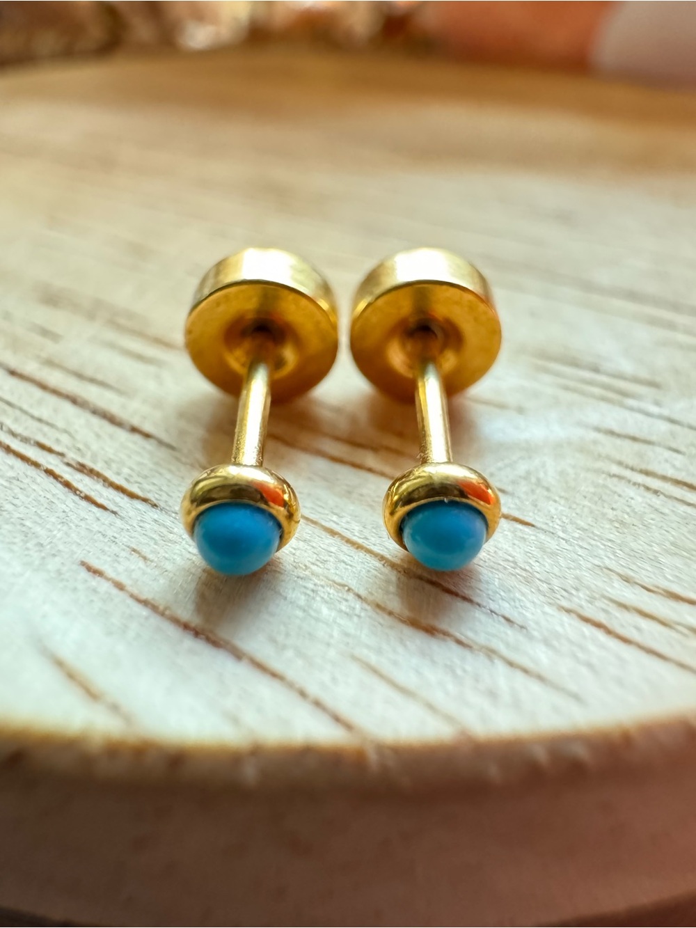 14k Gold-Plated Blue Stone Stud Earrings